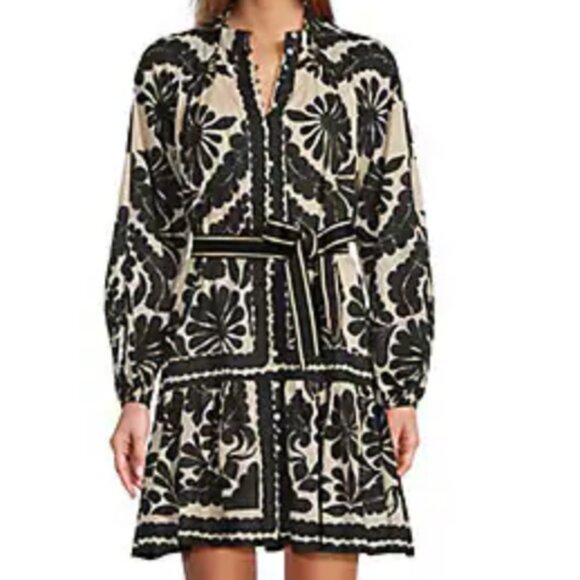 ANTONIO MELANI Black and Cream Long Sleeve Dress - Picture 1 of 4
